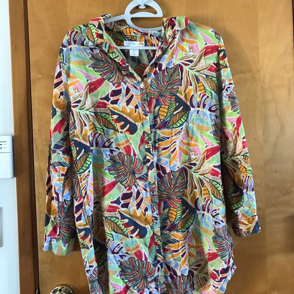 Colorful Tropical Leaf Button-Up Shirt